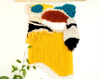 Handwoven Fiber Art Tapestry: Colorful Textured Weave Wall Hanging