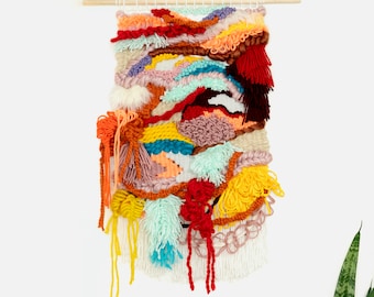 Handwoven Fiber Art Tapestry: Colorful Textured Weave Wall Hanging
