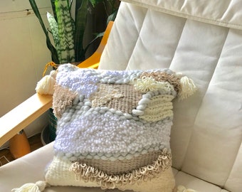 Made to order- Handwoven, Bright colors decorated pillow with tassels