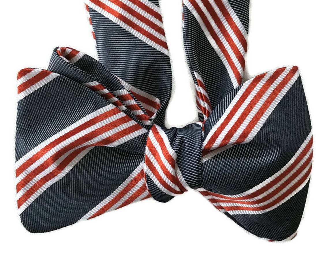 Silk Bow Tie for Men Rugby Stripe One-of-a-kind Handcrafted Self-tie ...