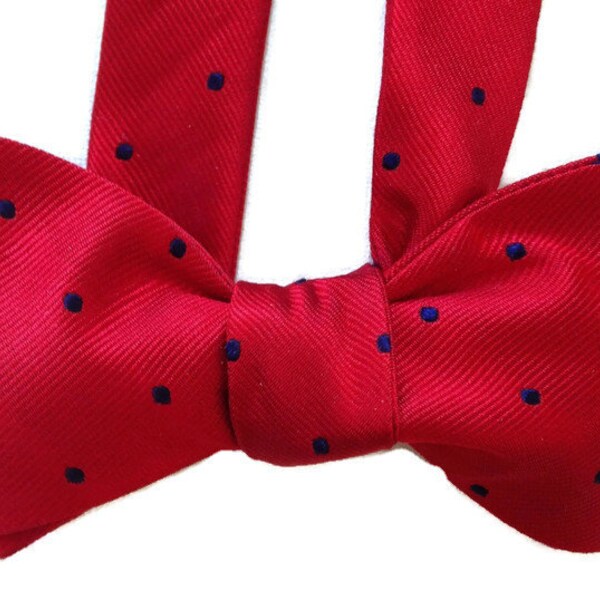 Silk Bow Tie for Men - Red Micro Dot - One-of-a-Kind- Handcrafted - Self-tie - Free Shipping