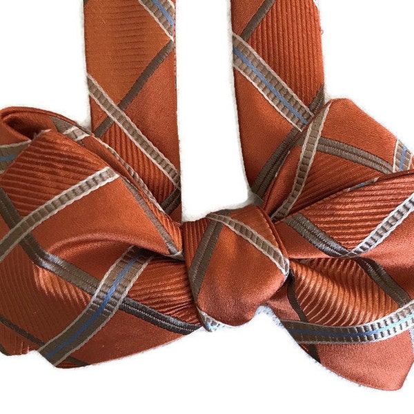 Silk Bow Tie for Men - Orange Plaid - One-a-Kind, Handcrafted - Self-tie - Free Shipping
