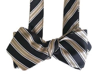 Pajarita de seda hecha a mano - Negro y dorado - Pieza única - Preanudada o para anudar uno mismo