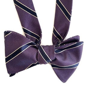 Silk Bow Tie for Men - Purple Stripe - One-of-a-Kind, Handcrafted - Pre-tied or Self-tie