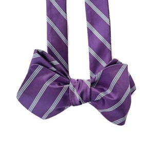Silk Bow Tie for Men - Purple Stripe - One-of-a-Kind, Handcrafted - Pre-tied or Self-tie