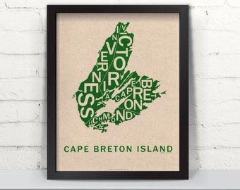 Far Sky Cape Breton Island Typographic Map