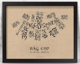 Far Sky Bag End (On the Hill, Hobbiton) Typographic Map