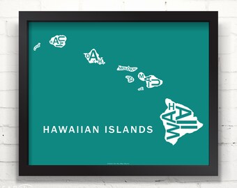 Far Sky Hawaiian Islands Typographic Map