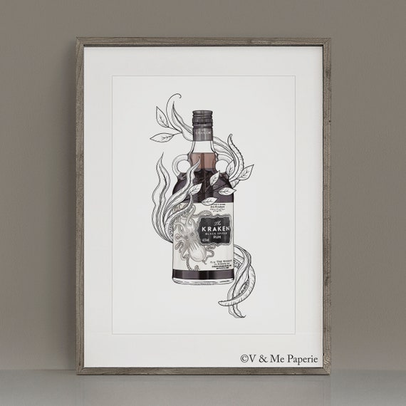 Kraken Rum Bottle Botanical Illustration Art Print | Etsy