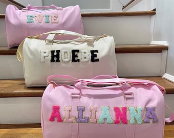 Kid's Patch Letter Duffle Bag / Children's Travel Suitcase / Varsity Chenille Patch Letters / Duffel Bag for Girls / Weekend Overnight Bag