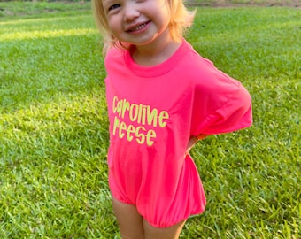 Personalized T-shirt Bubble Romper, Embroidered Baby and Toddler Baggy T-shirt Bodysuit