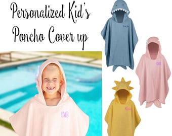Poncho de playa personalizado para niños, toalla con capucha bordada