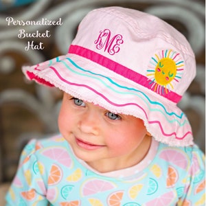Personalized Toddler Bucket Hat / Children&#39;s Stephen Joseph Sun Hat / stephen joseph girl beach hat / personalize beach hat