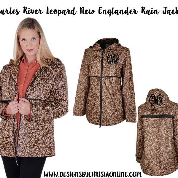 Monogrammed Rain Jacket / Leopard Rain Jacket / Charles River Rain Jacket / Full Zip Rain Coat / Leopard / Animal Print Jacket