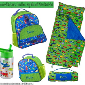 Personalized Backpack Set / Transportation / Back to School / Nap Mat / Monogrammed Backpack / Lunchbox  / Digger / Airplane / Train / Cars
