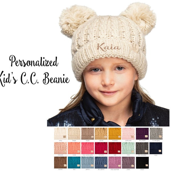 CC Kids Beanie 24 / Monogram CC Kids Double Pom Beanies / Personalize Kids CC Beanie / Toddler Beanie / Kids Beanie