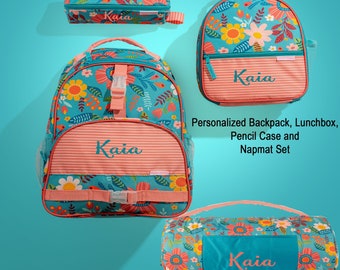 Personalized Stephen Joseph Backpack, Lunchbox, Nap mat and pencil Pouch set / Monogrammed Backpack and Lunchbox / Girls Back to School Set