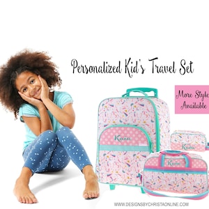 Personalized Kids Luggage Set, Overnight Bag, Suitcase for children, Spend the night bag, Girls duffel bag, Going to Grandmas, Unicorn, dino