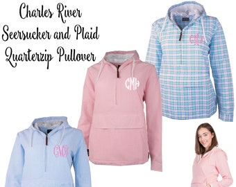 Charles River Seersucker Pullover / Monogrammed Preppy Jacket / Monogrammed Quarter zip Pullover