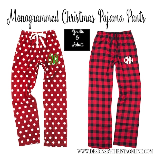 Monogrammed PJ Pants / Buffalo Plaid PJ Pants / Polka Dot PJ Pants / Youth and Adult