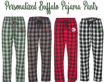 Monogrammierte Buffalo Plaid Pyjama Hose, Familie Weihnachten PJs