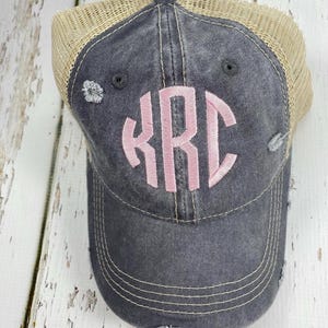 Monogrammed Distressed Trucker High Ponytail Hat / Ponytail Trucker Hats / Messy Bun Hat / Trucker Hat / High Pony Tail Hat / Baseball Cap