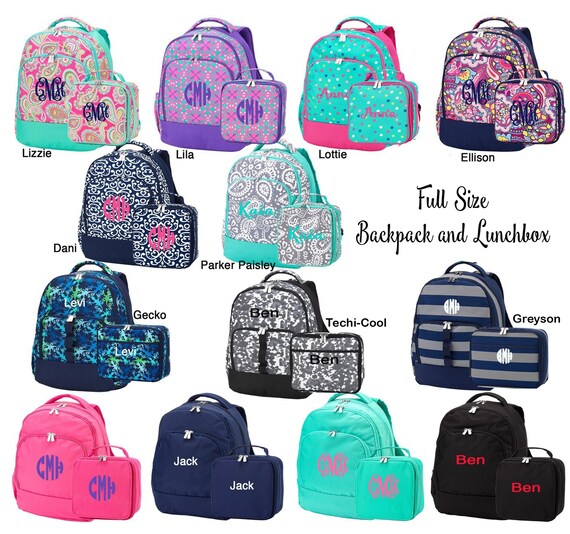 monogrammed backpack and lunchbox
