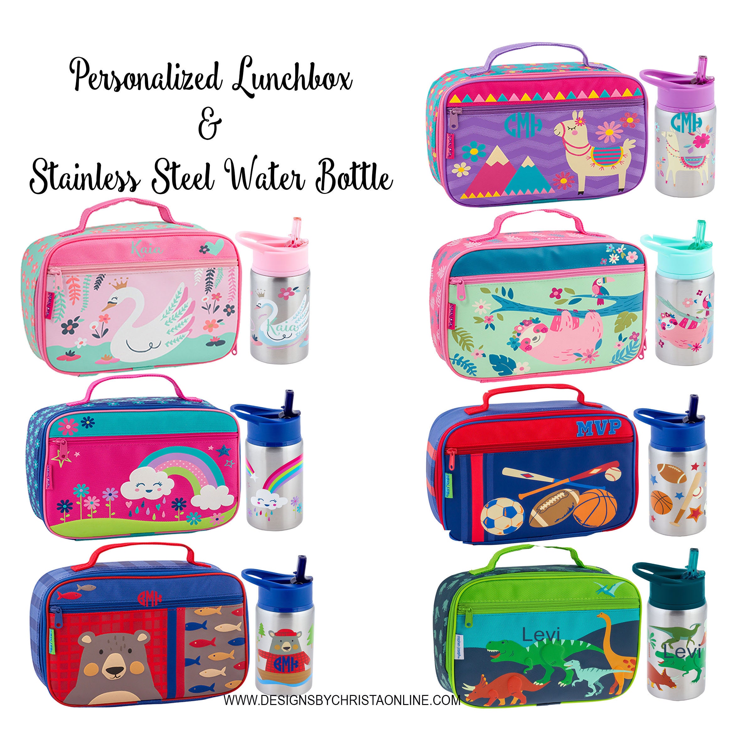 Personalized Lunchbox and Water Bottle / Stephen Joseph / Monogrammed  Lunchbox and Water Bottle / Stainless Steel Water Bottle / School 