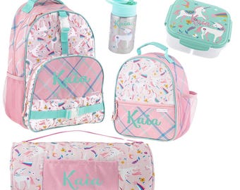 Personalized Unicorn Backpack Set, Back to School, Embroidered Lunchbox & Nap Mat set