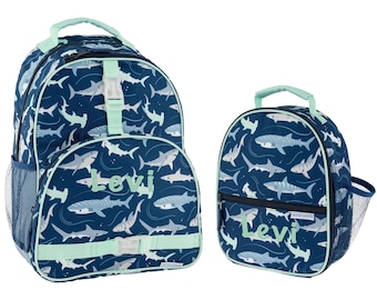 Monogrammed Shark Backpack and Lunchbox Set