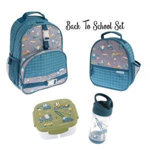 Personalized Backpack Set / Construction / Back to School / Boys backpack / Monogrammed Backpack / Lunchbox / Bento Box / Kid&#39;s water bottle