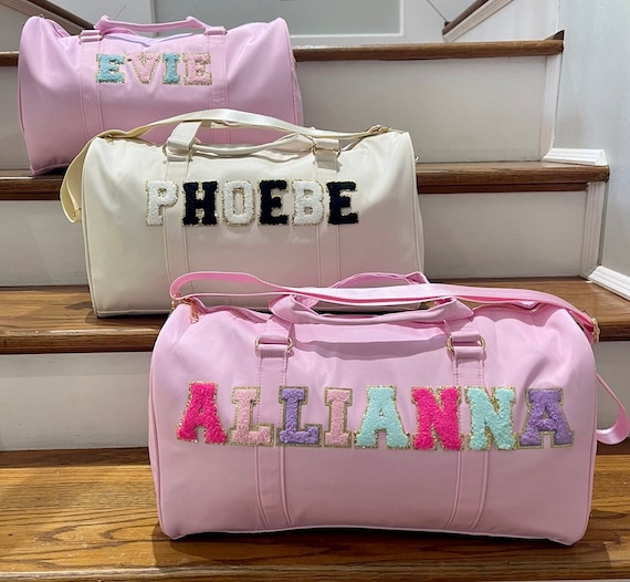 Chenille Patch Letter Duffel Bag, Personalized Kids Overnight Bag