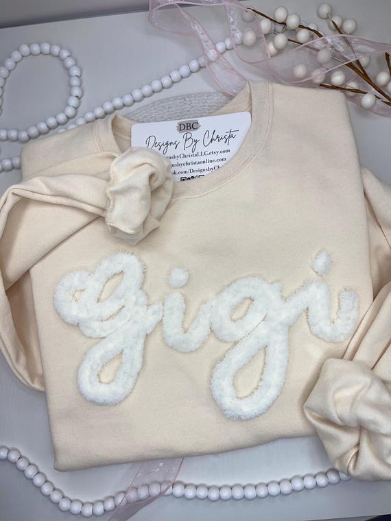 Personalized Grandparent Sweatshirt, Chenille Fluffy Yarn Sweatshirt, Mother's Day Gift, Nana top, Gigi Crew neck