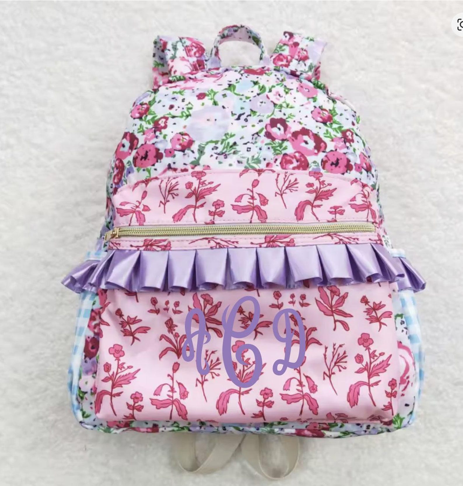 Personalized Girls Floral Backpack: Ruffle School Bag, Gingham Print - Etsy