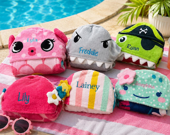 Personalized Hooded Towel, Monogram Kids Beach Towels, Towels for Kids, Stephen Joesph, Beach Trip, Childrens Pool Towel