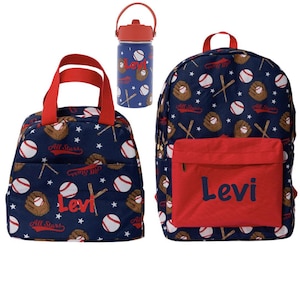 Personalized Sports Backpack Set, Sports Back to School Set, Monogrammed Backpack, Lunchbox water bottle, Boys Backpack, Baseball, Football