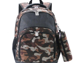 Embroidered Camo Backpack Set /Boy's Monogrammed Backpack Set / Back to School/ Personalized Backpack and Lunch box / Lunch Bag