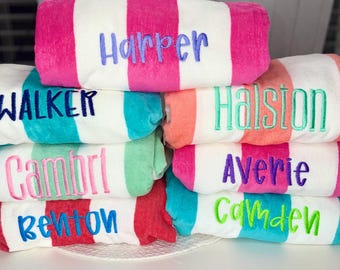 Custom embroidered Beach Towel with name, embroidered beach towel with name, Personalized Cabana pool towel, personalized graduation gift