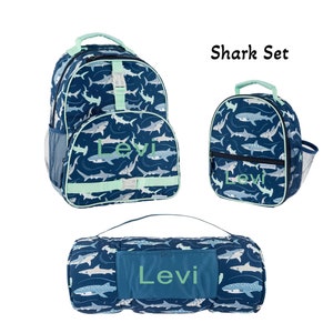 Ensemble sac à dos personnalisé, boîte à lunch et tapis de sieste pour garçons, sac à dos et boîte à lunch monogrammés, ensemble de retour à l'école pour garçons avec initiales