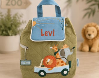 Personalisierter Kleinkindrucksack, Vorschuljungenrucksack, Vorschulrucksack, gestickter gesteppter Rucksack, Mädchenrucksack, Wickeltasche, Zoo