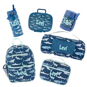 Personalized Shark Backpack Set: Lunchbox, Nap Mat, Water Bottle. Back to School. Backpack for Elementary age kids