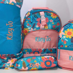 Ensemble personnalisé de sac à dos, boîte à lunch, tapis de sieste et trousse à crayons Stephen Joseph / sac à dos et boîte à lunch monogrammés / ensemble pour la rentrée des filles