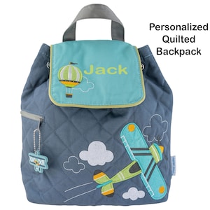 Personalized Toddler Airplane Backpack / Toddler Boy&#39;s Backpack / Preschool Backpack / Stephen Joseph Quilted Backpack / Plane / Diaper Bag