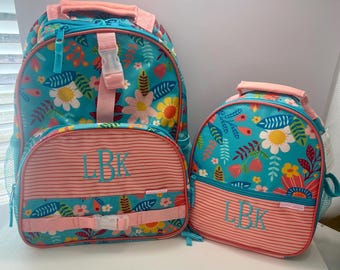 Stephen Joseph rugzak- en lunchboxset met monogram bloemen
