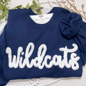 Team Sport Sweatshirt, Yarn embroidered sweatshirt, spirit shirt, Wildcats Sweatshirt, 3D embroidery, Mascot Team Top, custom yarn shirt