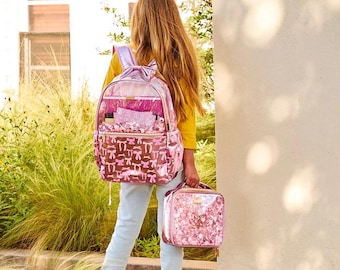 Personalized Confetti Backpack Set: Pink Glitter, Lunchbox & Pencil Pouch