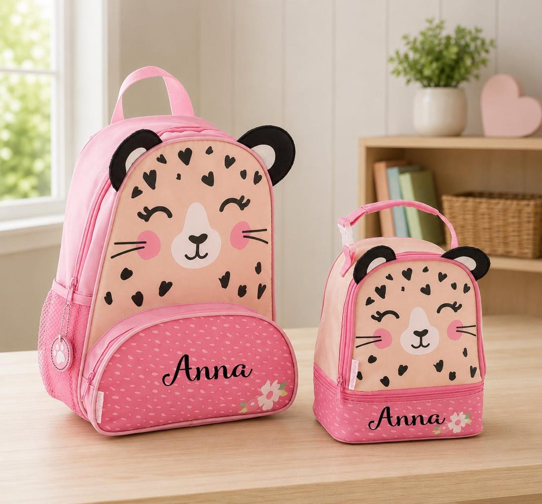 Personalized Backpack and Lunchbox Set - Toddler Preschool Pink Leopard ...