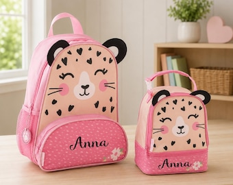 Personalized Backpack and Lunchbox Set - Toddler Preschool Pink Leopard