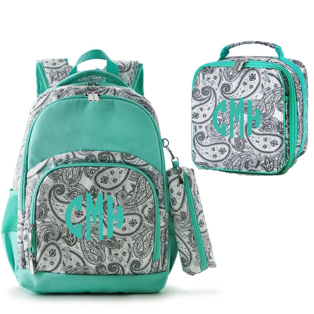Personalized Paisley Backpack & Lunchbox Set, Back to School, Full Size ...
