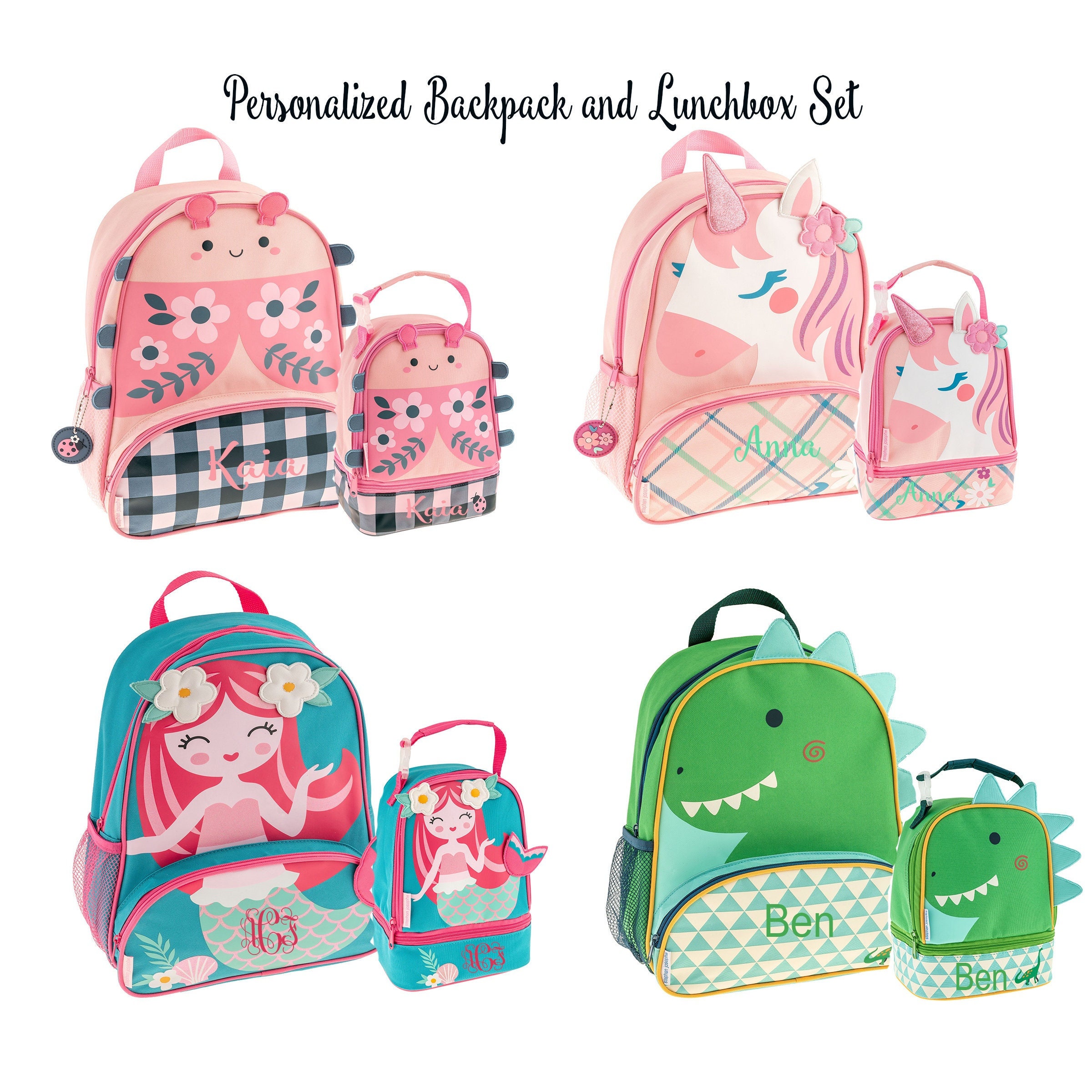 Backpack Set for Toddler / Personalized Preschool Backpack / Stephen Joseph  / Monogrammed Backpack / Little Girls Backpack / Lunchbox 